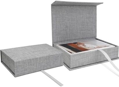Vienrose Linen 8" x 10" Photo Cases and Postcard Keeper Storage Container Box 1Pcs for Photo, Postcard, Decorative Paper, Gray