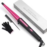 Hair Curling Wand, 13-25MM Tapered Curling Iron, Professional Ceramic Hair Curler Wand with Heat-Resistant Glove, Dual Voltage (Pink)