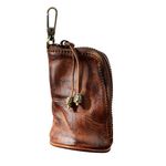 Yzikema 1 Pcs Leather Mini Medieval Pouch Keychain, Coin Organizer, Change Holder,Card Case, Genuine Leather Zipper Storage Bag for Men & Women, brown, 3.94”x 2.36”x 2.16”, Medieval Retro Classic Style