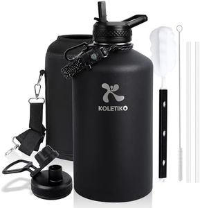 KOLETIKO One Gallon Water Bottle Insulated, Vacuum Stainless Steel Water Bottles Keep COLD 36 Hrs, 128 oz Leak Proof Large Water Jug with Paracord Handle, Straw & Spout Lid, No BPA, Magic Black