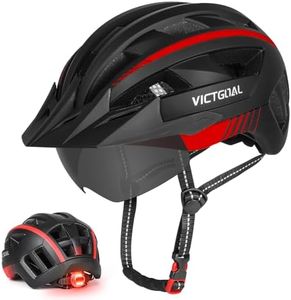 VICTGOAL Bike Helmet for Men Women with Led Light Detachable Magnetic Goggles Removable Sun Visor Mountain & Road Bicycle Helmets Adjustable Size Adult Cycling Helmets (M: 54-58 cm, Black Red)