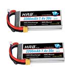 HRB 2pc 2200mAh 7.4V 2S 30C LiPo Battery Pack with XT60 Plug Compatible with Rc Traxxas 1/16 E-Revo VXL Summit Slash Losi 1/14 Mini 8ight and Rc Cars