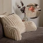 OHS Cuddle Cushion, Gifts for Women Men Ribbed Faux Fur Reading Pillow Sofy Cosy Gaming Cushion with Heatable Pocket Support Pillow with Arms Bed Cushions for Relaxing Comfy, Natural