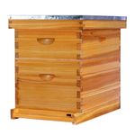 POLLIBEE Bee Hive Starter Kit, 8 Frame Langstroth Beehive, Complete Kit with Deep & Medium Bee Boxes, Cedar Wood & Pine Frames, Beeswax Foundation, Easy Assembly, Brown