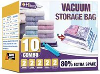 Hibag Space Saver Bags, Vacuum Storage Bags, 10-Pack Vacuum Seal Bags (2 Jumbo, 2 Large, 2 Medium, 2 Small, 2 Roll-up) with Pump (10-Combo)