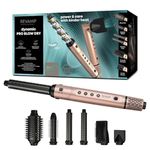 REVAMP Dynamic Radiance Pro Blow Dry Ionic Hot Air Styler – 7 in 1 Brushless Motor, for Quick Drying, Volume, Retractable Bristle Brush, Straighten, Auto Air Curl - 6 Styling Attachments, Beauty Bag