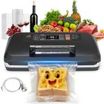 95KPa Powerful Vacuum Sealer Machine, 12-in-1 High-Speed Food Sealer, Dry&Moist Modes Smart Suction Vacuum Machine, Built-in Cutter, Easy-Lock Handle, Double Heat Seal, 1 Roll&10 Bags