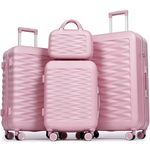 H.yeed 4-Piece Luggage Set Lightweight ABS Hard Shell Suitcase Set with TSA Lock and Spinner Wheels Travel Suitcase Set Includes 12" 20" 24" 28" (Pink, 4 pc Set)