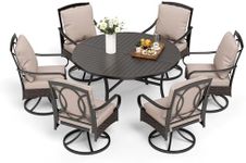 MFSTUDIO 7 Pieces Patio Outdoor Dining Furniture Set, Patio Metal Table Set with 6 Rattan Swivel Chairs, Outdoor Table and Wicker Chairs Set for 6, Outdoor Rattan & Metal Round Dining Furniture Set