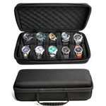 RIGICASE 10 slots watch travel case, Hard Portable watch carry storage display organizer box, fit watches up to 55mm face