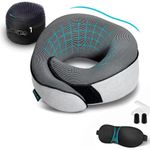 Proglobe Travel Pillow, Memory Foam Neck Pillow Set, Orthopedic Pillow, Travel Essentials for Flying, Kit with 3D Contoured Sleep Mask, Earplugs and Luxury Mesh Bag (Grey)