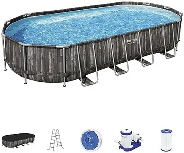 Bestway Power Steel 24' x 12' x 48" Rectangular Metal Frame Above Ground Swimming Pool Set with 2500 GPH Filter Pump, Ladder, and Pool Cover