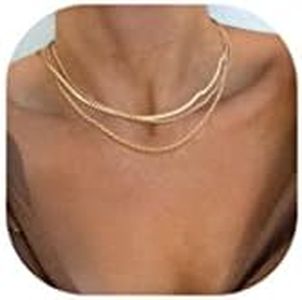 Freekiss Gold Necklace for Women Herringbone Necklace for Women,Simple Gold Layered Necklaces Chunky 14k Gold Plated Necklace Gold Chain Gold Jewelry Gift for Women