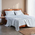 LANE LINEN 100% Organic Cotton Fitted Bedsheet for Double Bed – 12" Deep Pocket, 1 Elastic Fitted Sheet (78"x60") + 2 Pillow Covers, Soft & Breathable, Oeko-TEX Certified - Chevron Cool Blue
