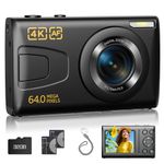 Digital Camera, 4K 64MP Camera, Point and Shoot Digital Cameras with 32GB Card Auto Focus 18X Zoom Compact Small Camera for Beginner Student Kids Teen Black