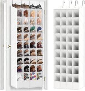 Ofiray-home Over the Door Shoe Organizer, 40 Large Pockets Hanging Shoe Rack, Space Saving Closet Door Organizer for Up to 40 Pairs, Non-Woven Fabric Shoe Storage for Bedroom, Closet, Entryway, White
