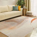 Cinknots Area Rugs Modern Rug for Living Room Bedroom Floor Mat Corridor Carpet Soft Non-Slip Soft Indoor Abstract Carpet Home Decor (Brown/Gold, 5.2'x 6.5')