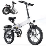 Finbike U3 Electric Folding Bike, 16 inch Portable Electric Bicycle, 2.5H Fast Charge Ebike, 18.6MPH & 55KM Range, 3 Riding Modes, Front Shock Absorber, Foldable E-bike for Adults/Teens