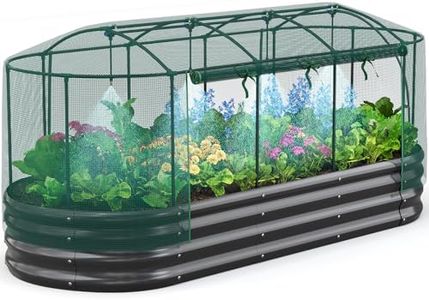 Quictent Galvanized Raised Garden Bed Kit with Self Watering System and Mesh Cover, Large Oval Metal Outdoor Planter Garden Boxes for Vegetables Herbs Flowers, 8x3x1Ft