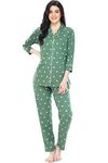 ZEYO Women's Cotton Heart Printed Pajama Set Night Suit Set Of Shirt & Pyjama 5274 (Green 5XL)