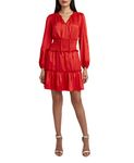 BCBGMAXAZRIA Women's Long Sleeve Relaxed Fit and Flare Dress, Rosso, X-Small