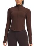 QUEENIEKE Workout Running Jackets for Women Zip Up Athletic Yoga BBL Jacket Cropped Tops with Thumb Holes (Java, M)