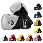 GoMax Leather Boxing Gloves 6,8,10,12,14,16 oz Boxing Gloves for Training Punching bag Sparring, Punching Boxing Bag Gloves Mitts Muay Thai Kickboxing MMA Martial Arts Workout Gloves (10 oz, Silver/B)