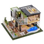 DIY Dollhouse with Dust Cover and Music Romantic Garden Villa Large Dolls House Miniature Furniture LED Light Kits Wooden Building Model Puzzle Toy Present for Children Kid (West Creek House)