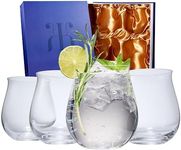 The Wine Savant Gin & Tonic Balloon Glasses, Vintage Design Stemless Glassware | Set of 4 | Art Deco Glasses for Gin lovers - Curved Fishbowl Wine & Water Glasses, Cocktail, Champagne (20 OZ)