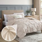 Swift Home Full/Queen Pinstripe Taupe Comforter Set - Classic Pintuck Bedding Set - 3 Pieces Bed Linen, 1 Comforter and 2 Pillow Shams