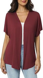 Urban CoCo Women's Lightweight Short Sleeve Kimono Cardigan Casual Cover Ups, Wine Red, Medium