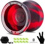 YOYOSTUDIO T16 Yoyo Professional Responsive Yoyos for Kids Beginner, Dual Purpose Tricks Yo yo for Adults, Unresponsive Yoyo Bearing with Removal Bearing Tool, 10 String, Case & Glove (Black and Red)