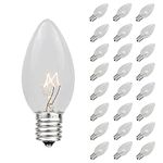 Novelty Lights 25 Pack C7 Outdoor String Light Christmas Replacement Bulbs, Clear, C7/E12 Candelabra Base, 5 Watt