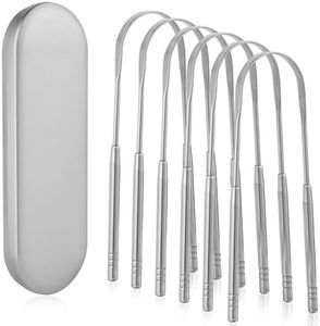 Alosalut 6 Pack U-Shaped Tongue Scrapers - Reusable & Easy to Clean Tongue Scrubber with Travel Case for Adults & Kids - Medical-Grade 100% Stainless Steel Tongue Cleaner for Fresh Breath & Oral Care