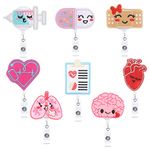 Retractable Badge Holder, 8 Pcs Cute Nurse Badge Reels, 26 Inch CordName Card Holders with Clip, Creative Pattern Themed Badge Holders for Nurse Doctor Gift