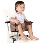 Booster Seat for Dining Table: Portable Toddler Booster Chair with Safety Buckle and Height Adjustable, Foldable Baby Feeding Chair, Kids High Chair Booster Seat for Kitchen Home Travel - Brown