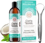 GuruNanda Whitening Pulling Oil with Coconut Oil & Peppermint Essential Oil for Natural Teeth Whitening, Fresh Breath, Alcohol Free Mouthwash (8 FlOz)