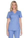 Cherokee Women's Workwear Core Stretch Mock Wrap Scrubs Shirt Medical, Ciel, S