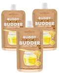 BUDDY BUDDER 3 Pack Ruff Ruff Raw Squeeze Packs, 100% Natural Dog Peanut Butter, Healthy Peanut Butter Dog Treats, Made in USA, (4oz Packs)