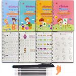 SMDSAZ French 3D Groove Magic Practice Copybook Children Book Learning Numbers French Letters Calligraphy Writing Exercise Books Gift (Color:French 4 Books)