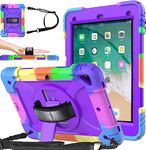 SINSO iPad 6th Generation Case, iPad 5th Generation Case, iPad 9.7 Case, Shockproof [360 Swivel Stand][Hand Strap][Pencil Holder] Kids Case for iPad 9.7 inch 2018/2017, iPad Air 2/1, Purple