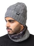 AMOLDO Winter Woolen Unisex Knit Beanie Cap And Neck Warmer Set With Fur Lining | Hat And Scarf Soft And Warm Combo Set For Men And Women (IN, Alpha, Free Size, Grey, Beanie Neckset)