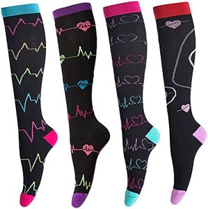 4 Pairs Compression Socks for Nurses Women Medical Compression Sock for Pregnancy, Running, Travel (Black, S-M,15-20 mmHg), Polyline, Small-Medium