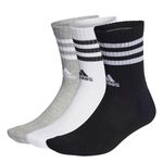 adidas Unisex Kids 3-Stripes Cushioned Crew Socks 3 Pairs, Medium Grey Heather/White/Black/White, 7-8 Years