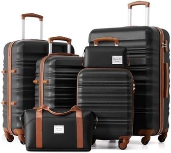 LONG VACATION 6 Piece Luggage Set Carry on Suitcase with ABS+PC hardshell, Spinner Wheels & YKK Zipper TSA Lock (BLACK-BROWN, 6 piece set)