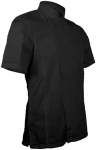 ChefsCloset Short Sleeve William Chef Coat Mens Modern Zipper Chef Jacket (M, Black)