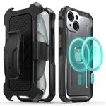 Vena vArmor Rugged Case for Apple iPhone 15 (6.1"), (Military Grade Drop Protection) Magsafe Compatible and Heavy Duty Holster Belt Clip Cover with KickStand - Space Gray/Black