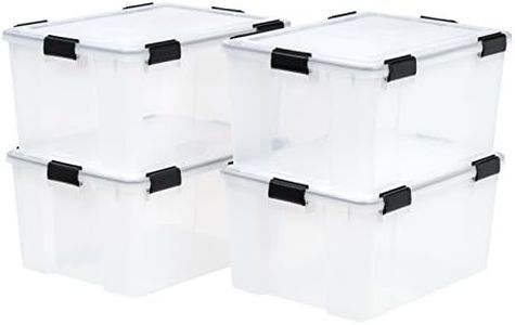 IRIS USA 62.8 Quart Plastic Storage Bin Tote Organizing Container with Durable Lid and Seal and Secure Latching Buckles, 4 Pack