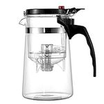 TAMUME 650ml Easy-to-Filter Glass Teapot Tea Brewer with PC Plastic Tea Strainer, One-Button to Filter Tea (650ML)