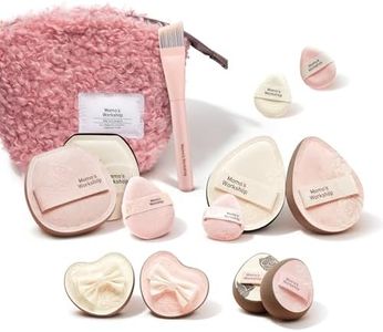 Momo's Workshop Rose Series Makeup Sponge & Brush Set, 13-Piece Beauty Puffs Kit with Beauty Pouch, High-Density Rubycell & Velour Puffs for Foundation, Concealer, Powder